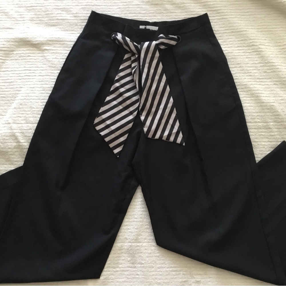 Mango Black Wide Leg Pants with Striped Tie